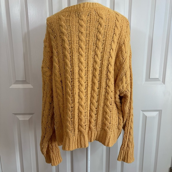American Eagle Gold Yellow Open Knit Sweater Size XL Relaxed Cozy Beach Layers - Picture 4 of 9